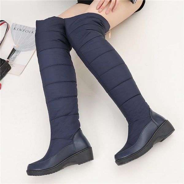 

boots warm high snow woman shoes waterproof down over the knee boot female fashion wedge fur plush winter long ladies, Black