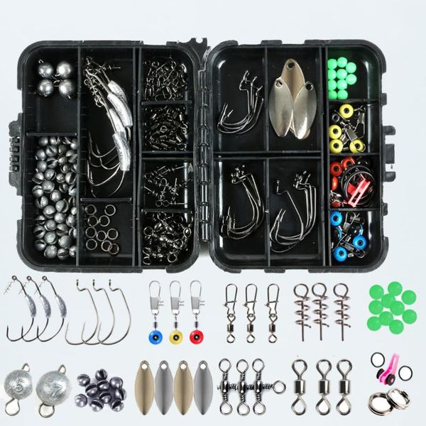 

155pcs fishing tackle accessories kit swivels snaps hooks lead sinkers beads box set for carp