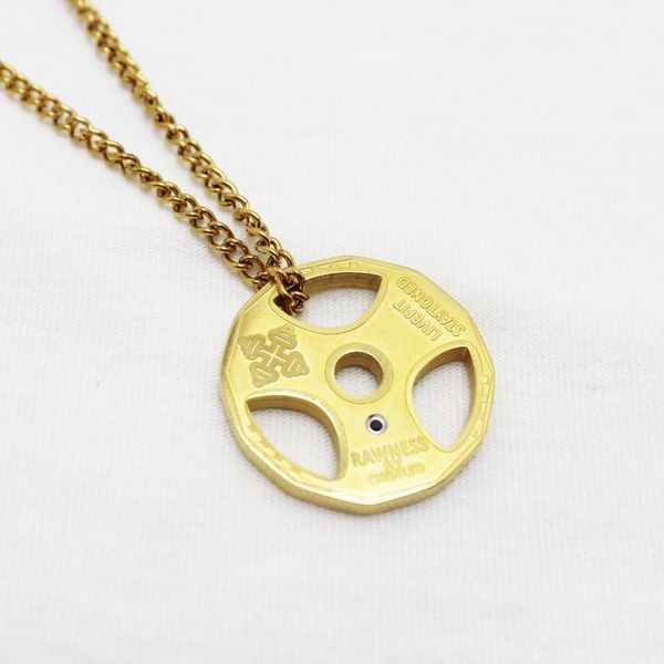 

charms fitness dumbbell exercise barbell necklace men's fashion round hollow pendant chain, Bronze;silver