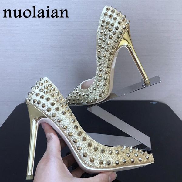 

rivet shoes woman sandals women high heel party wedding thin heels womens platform pumps gold female spike dress, Black