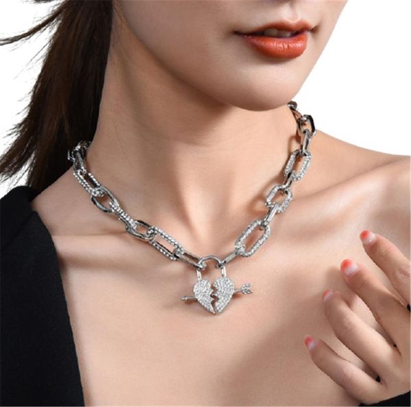 

pendant necklaces titanium steel love heart autumn and winter one arrow through the lock exaggerated ladies necklace, Silver