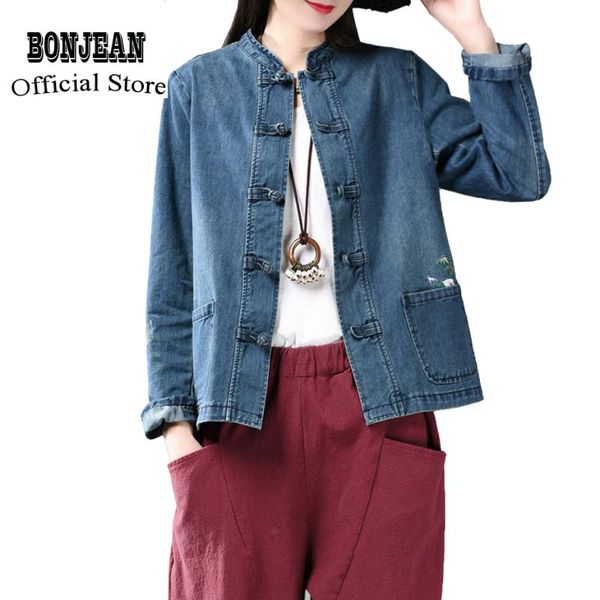 

women's jackets women denim jacket outwear big loose chinese style fashion casual for spring az29201335, Black;brown