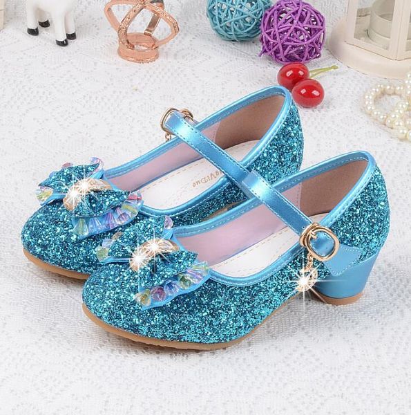 

boots girls leather shoes for kids beads high heel princess autumn spring rubber party sandals children, Black
