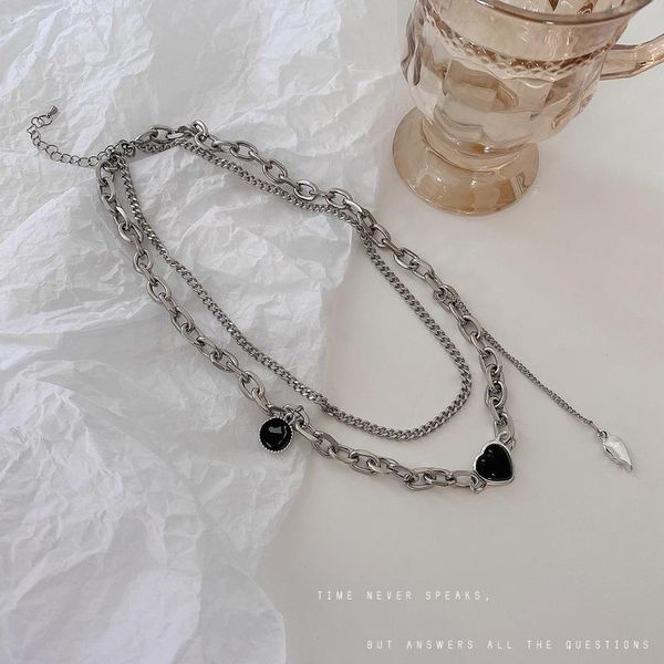 

pendant necklaces necklace women heart woman chain jewelry multilayer silver color trendy elegant metal collares