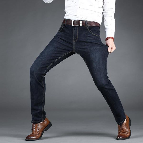 

men's jeans men business style slim fit straight fashion classic blue black male stretch casual denim trousers