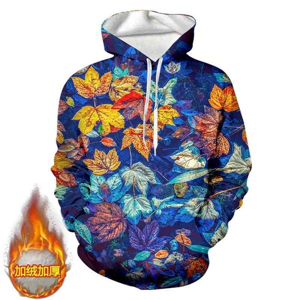 

winter coat men's 3d digital printed plush thickened hoodie, Black