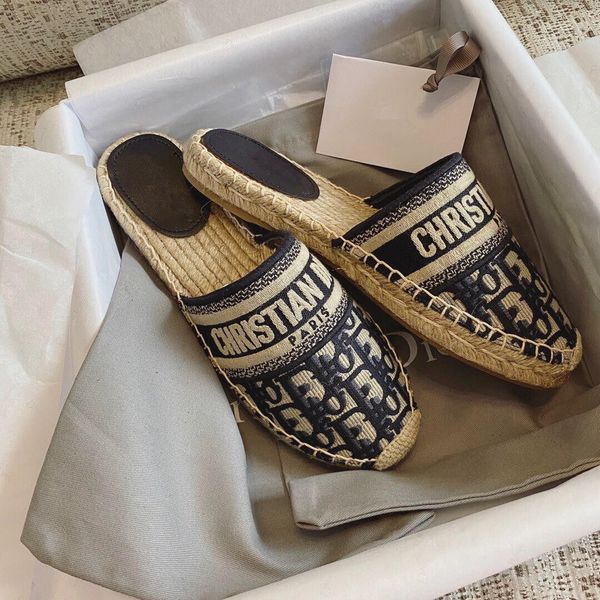 

[factory direct sales ]d letter fisherman's shoes women's thick soled lazy shoes grass weave 2021 new single shoes old muller, Black