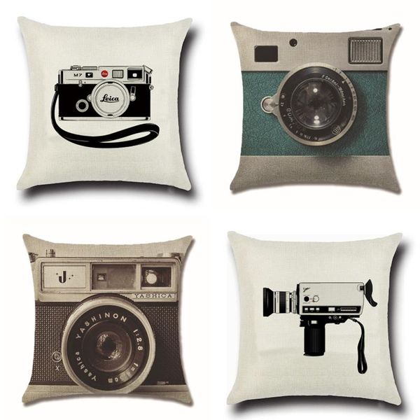

vintage cartoon camera cushion cover cotton polyester 45cm*45cm home decorative pillows pillowcases for sofa car cojines cushion/decorative