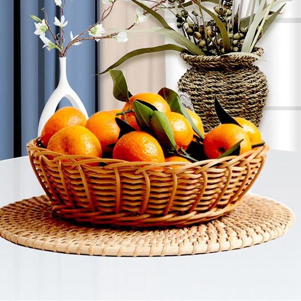 

hand-woven fruit vegetable storage basket pp imitation rattan desksundries container box snack book baskets