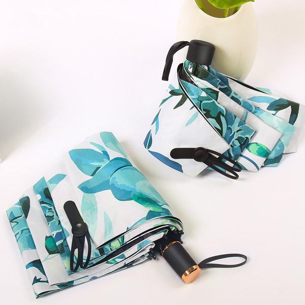 

umbrellas fashion tri-fold umbrella black plastic creative wind-resistant folding rain dual-use anti-uv sun umbrella.