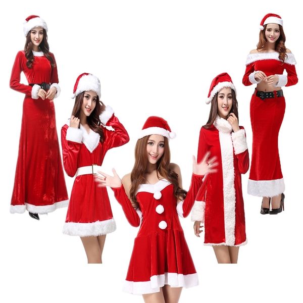 

elegant women and girls ladies cosplay costume red christmas dress santa claus suit stage show clothing dancing robe gowns, Silver