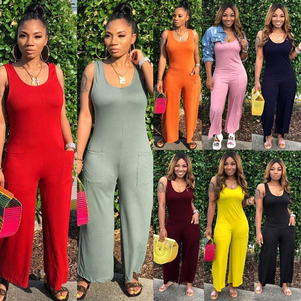 

women designers clothes 2021 tracksuits round collar sleeveless wide leg pants jumpsuit nightclub clothing skirt set summer party d, Gray