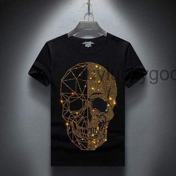 

summer mens skulls rhinestones t shirts modal cotton o neck short sleeve slim tee shirt, White;black