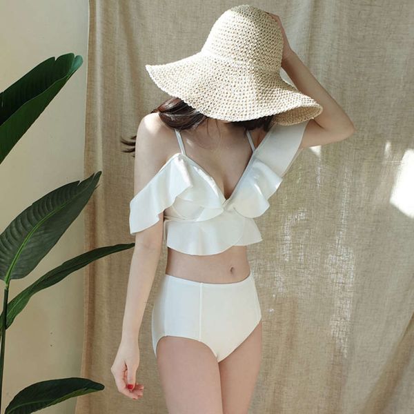 

south korea ins women's split bikini flounce two piece sling swimsuit, White;black