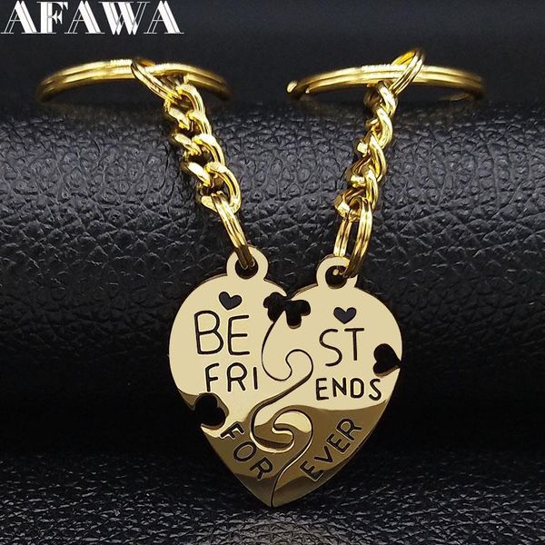 

keychains 2 pcs 2021 fashion hearth friend stainless steel love keychain women gold color ceychain jewelry porte clef mignon k77636b, Silver