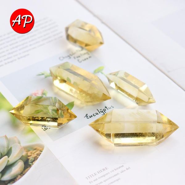 

decorative objects & figurines 1pc natural crystal column citrine double endpoint wand lemon yellow quartz point home decor reiki gemstone