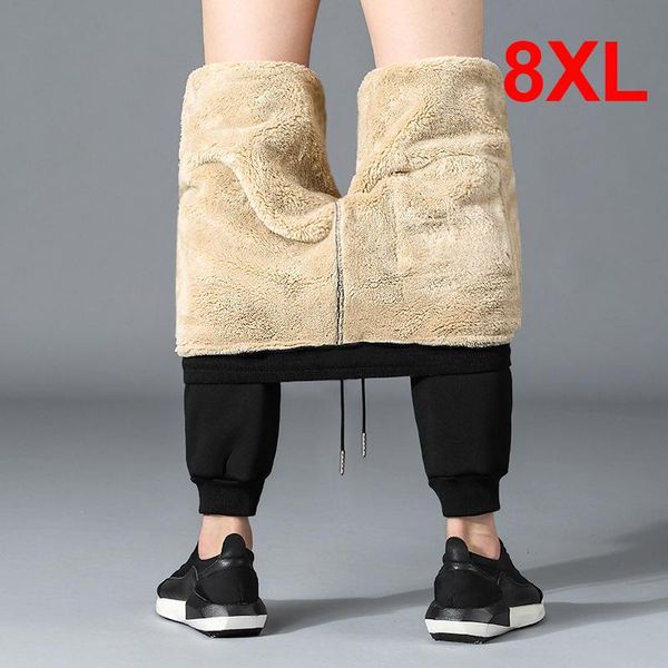 

winter warm thick pants men streetwear casual trousers joggers sweatpants elastic waist male pant plus size 7xl hx600 men's, Black
