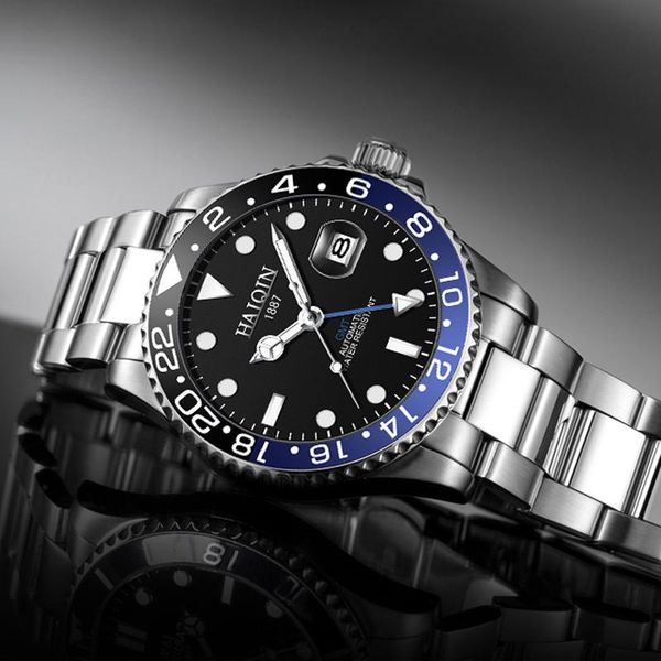 

wristwatches haiqin fashion men watch mechanical mens watches for automatic wristwatch waterproof montre homme, Slivery;brown