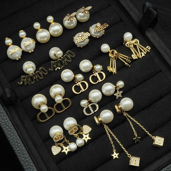 

earrings d signature cd pearl pig nose letter earrings jewelry, Black