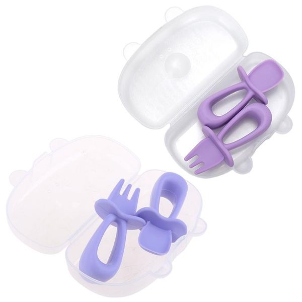 

cups, dishes & utensils j2ff 2pcs/set baby training short handle silicone fork spoon kit infant learning eat anti-drop tableware feedin