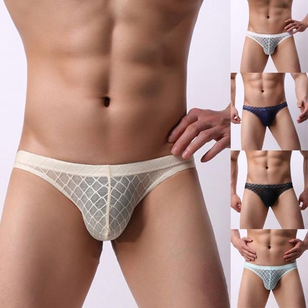 

men's transparent lace pure color underpants comfortable underwear men brief breathable panties, Black;white