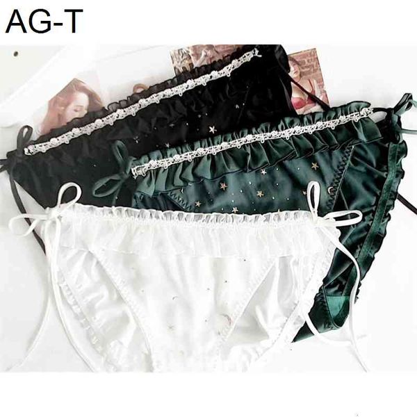 

100% real p  l xl 3l 4l 5l plus big size star moon snow chiffon printing fashioin side tie brief panties underwear, Black;pink