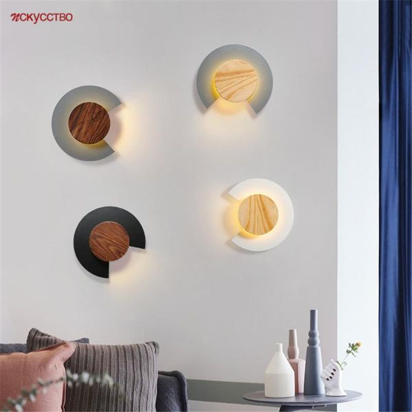

wall lamps nordic wooden round creative led lamp for living room hallway bedchamber bedside sconce art deco home loft stairs lights