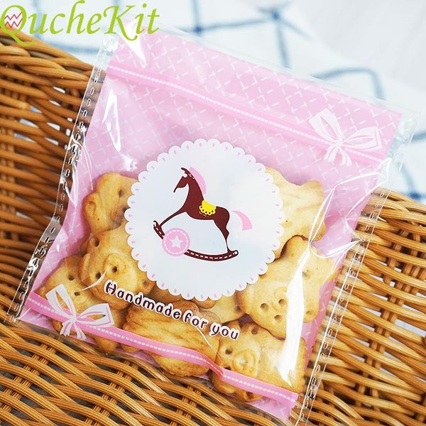 

gift wrap 100pcs pink trojan horse self adhesive plastic bag baking biscuit cookie packaging bags wedding christmas candy