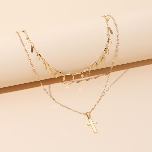 

pendant necklaces necklaceswear multiple layers of cross exquisite fashion clavicle chain necklace summer dress jewelry gift, Silver