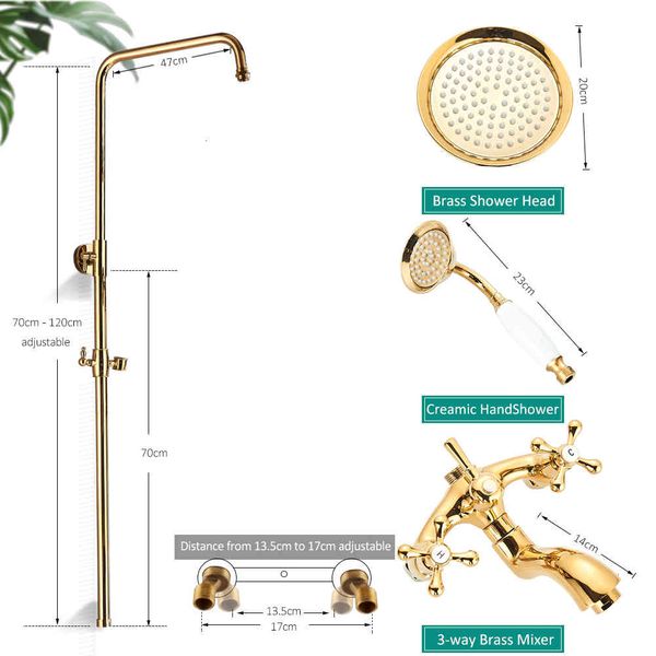 

bathroom shower heads gold faucets set rainfall wall mount system swivel tub spout bath mixer faucet kit 12ei
