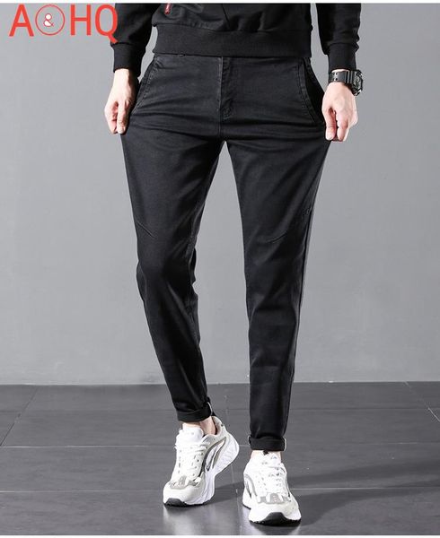 

men's jeans plus size 40 42 44 46 taper denim men black blue gray stretch classic casual autumn trousers 2021