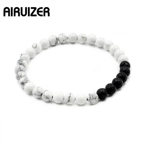 

charm bracelets fashion men's bracelet women 6mm white howlite diffuser black lave stone beads fit life jewelry, Golden;silver