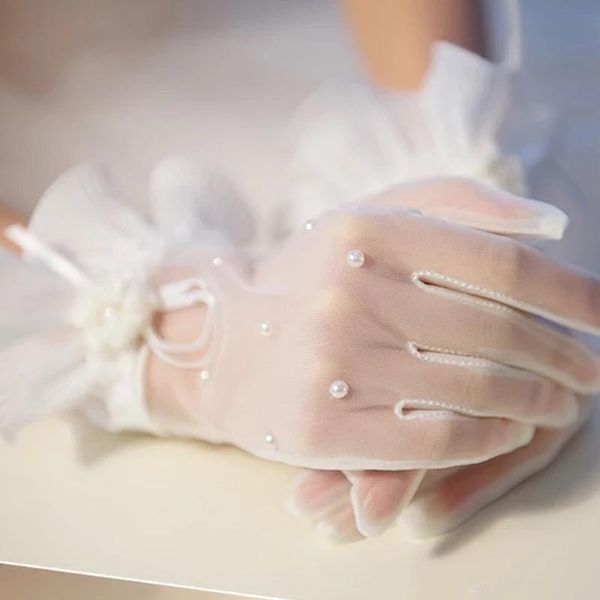 

bridal gloves 2021 elegant short wedding for bride party performance dancing pearl beaded in stocks accessories, White