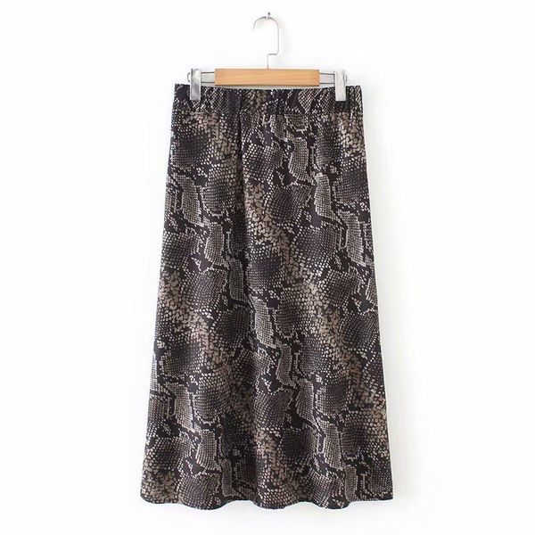

skirts asds women vintage snake print midi skirt animal pattern faldas mujer elastic waist pleated casual chic a line wqz55509, Black