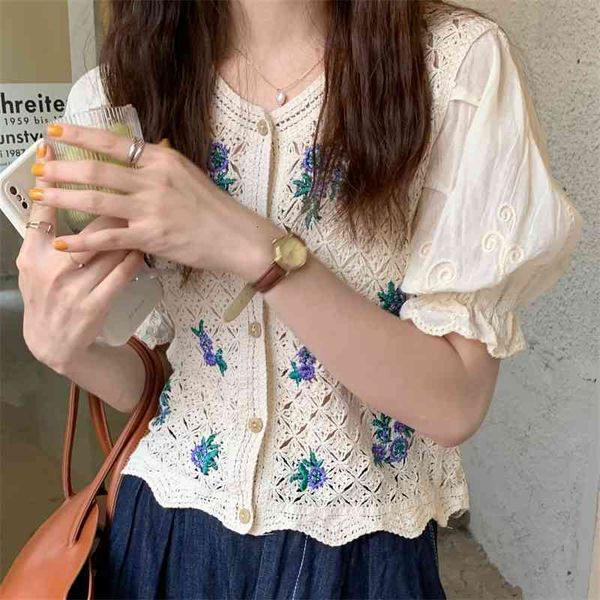 

women's blouses & shirts streetwear ol lady girls summer all match prom florals hollow out elegance high waist lace hhn8, White