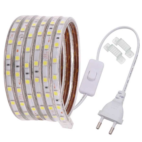 

strips led strip flexible light smd 60leds/m waterproof diode tape ac 220v with power plug 1m/2m/3m/5m/6m/8m/9m/10m/15m