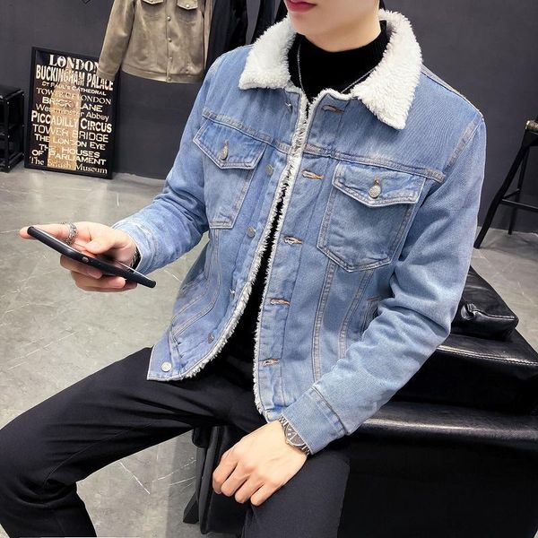 

men's jackets men winter denim light blue jean male thick warm coats large size wool liner black 6xl, Black;brown
