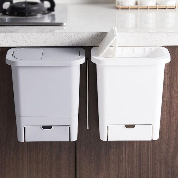

waste bins wall-mounted sliding lid trash can kitchen cabinet door hanging plastic storage sanitary bucket box