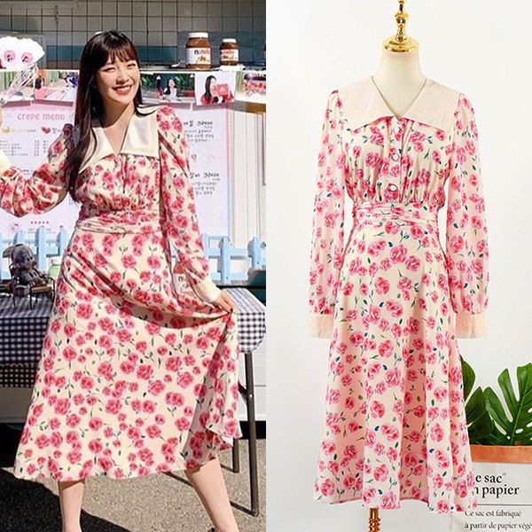 

casual dresses woman dress 2021 vintage floral for women spring autumn long sleeve female elegant robe vestido de mujer yq485, Black;gray