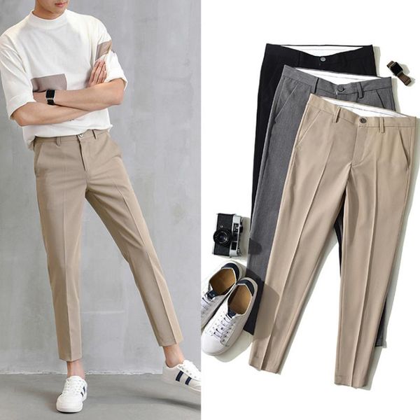 

men's pants 2021 thin casual korea style straight slim suit bottoms 3 colors classic fashion business leisure solid color trousers, Black