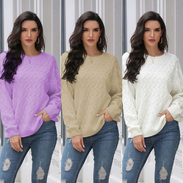 

women's sweaters 2021 sweater wavy solid color round neck pullover autumn and winter, White;black