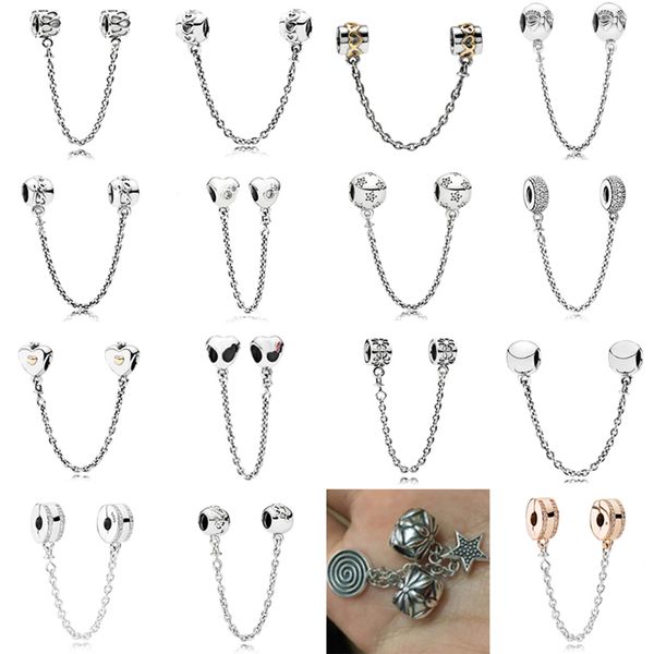 

new 2021 100% 925 sterling silver parks castle crown o safety chain charm clear cz fit diy original bracelet jewelry women gift, Black