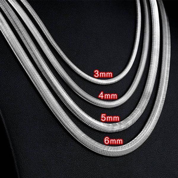 3mm/4mm/5mm/6mm Argento Acciaio Inossidabile Maglia a Catena Serpente Piatta per Uomo Donna Collana 45cm-60cm Lunghezza con Sacchetto di Velluto