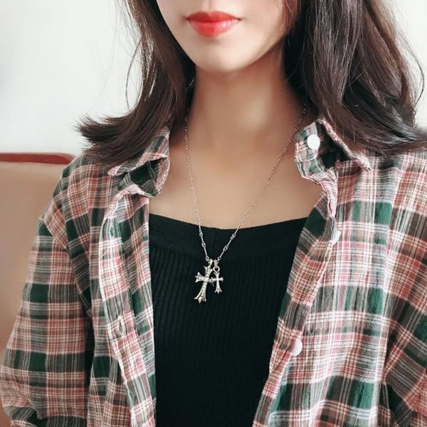 

chains s925 sterling silver necklace for women fashion simplicity retro cross zircon pendants sweater chain jewelry accessorie