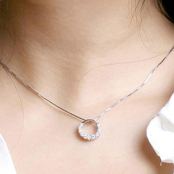 

pendant necklaces simple geometric round circle cubic zircon necklace silver color clavicle chain charm for women fashion jewelry