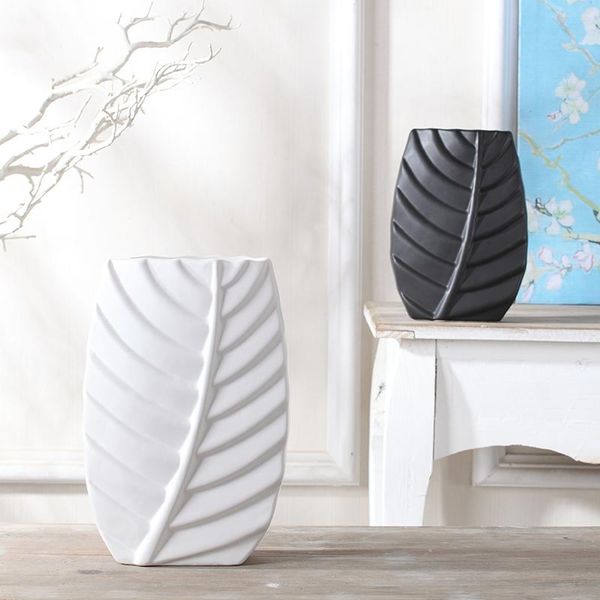 

vases leaves design ceramic crafts black and white flower vase ornament home decoration handicrafts figurines wedding decorations