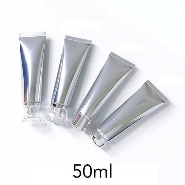 

storage bottles & jars 10pcs empty 50ml silver cosmetic container aluminum plastic squeeze bottle 50g facial cleanser lotion body cream soft