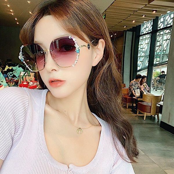 

diamond pearl sunglasses women anti line size round face slim frameless travel driving fashion, White;black