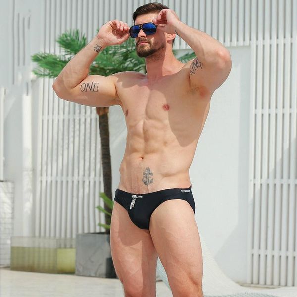 

brand mens solid swim board suit trunks bikini swimming wear beach briefs waterproof maillot de bain swimsuit bathing men's shorts, White;black