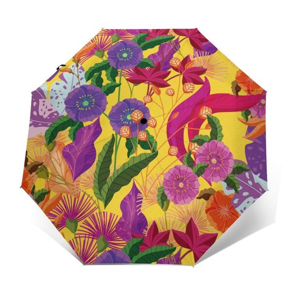 

umbrellas wind resistant fully-automatic umbrella colorful exotic floral rain 3 folding parasol travel car